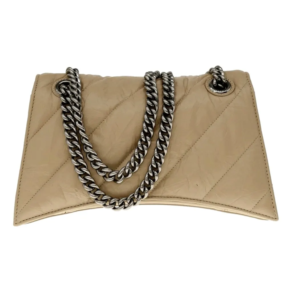 Balenciaga Crush Quilted Leather Chain Shoulder Bag Taupe Silver Hardware Brown Leather Never worn - Back View
