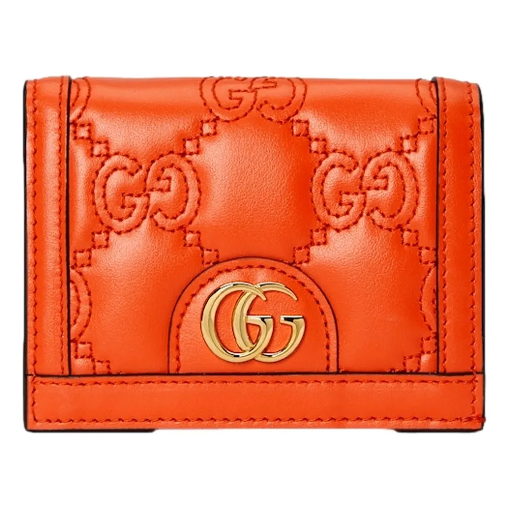 Gucci GG Quilted Matelasse Leather Card Case Wallet In Orange Orange Leather Never worn - Front View