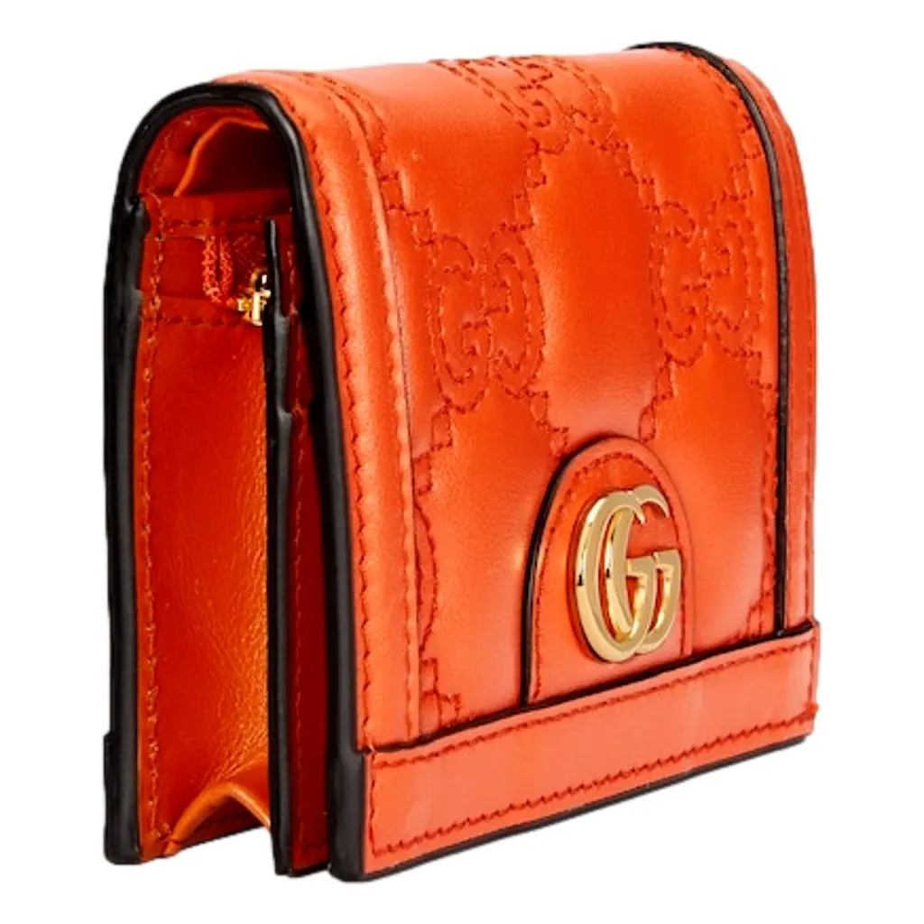 Gucci GG Quilted Matelasse Leather Card Case Wallet In Orange Orange Leather Never worn - Back View