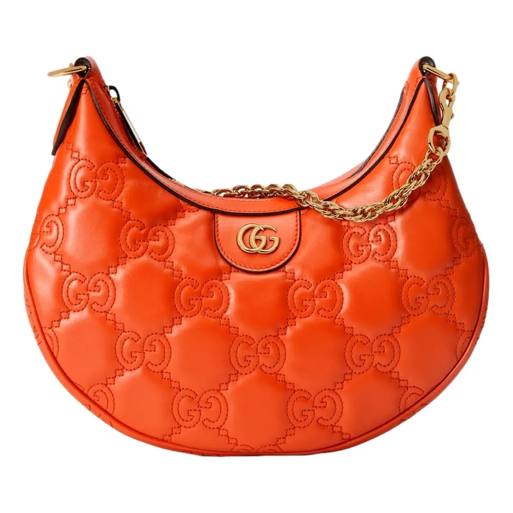 Gucci GG Quilted Matelasse Leather Small Shoulder Handbag In Orange Orange Leather Never worn - Front View