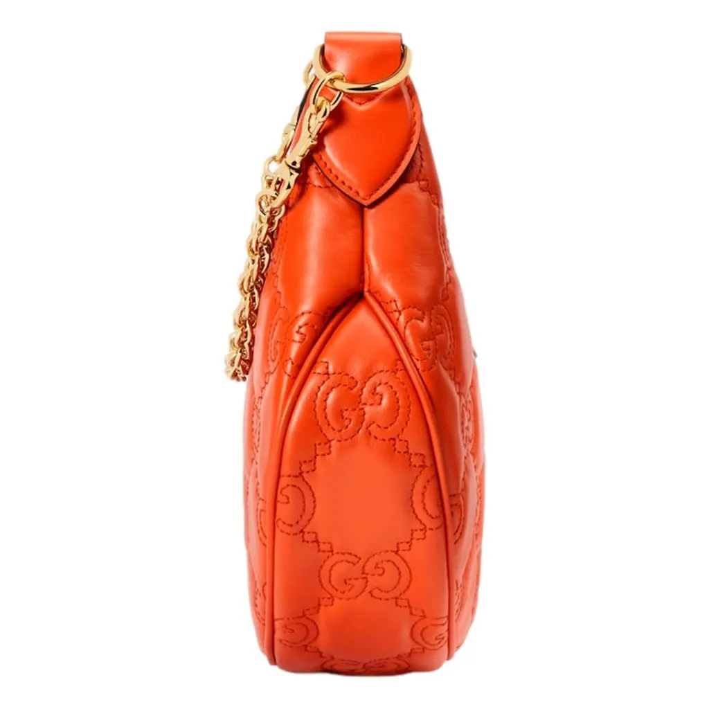 Gucci GG Quilted Matelasse Leather Small Shoulder Handbag In Orange Orange Leather Never worn - Box View