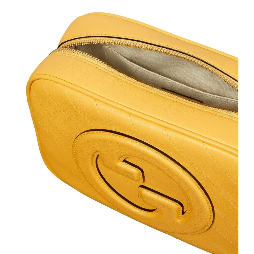 Gucci Blondie GG Patch Yellow Leather Camera Crossbody Bag Diagonal Stitching Yellow Leather Never worn - Back View