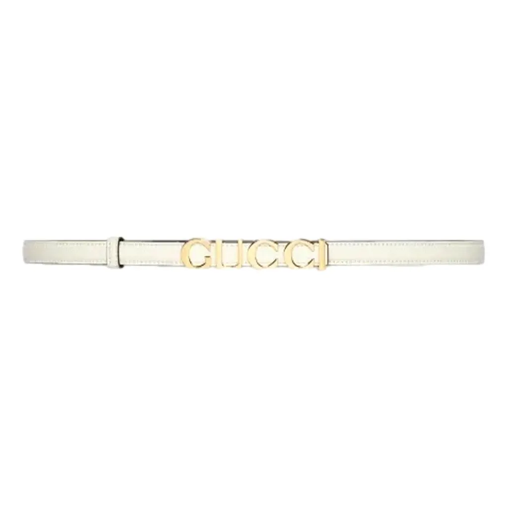 Gucci Cream Leather Belt with Metal Gold Logo Lettering Size 80 White Leather Never worn - Back View