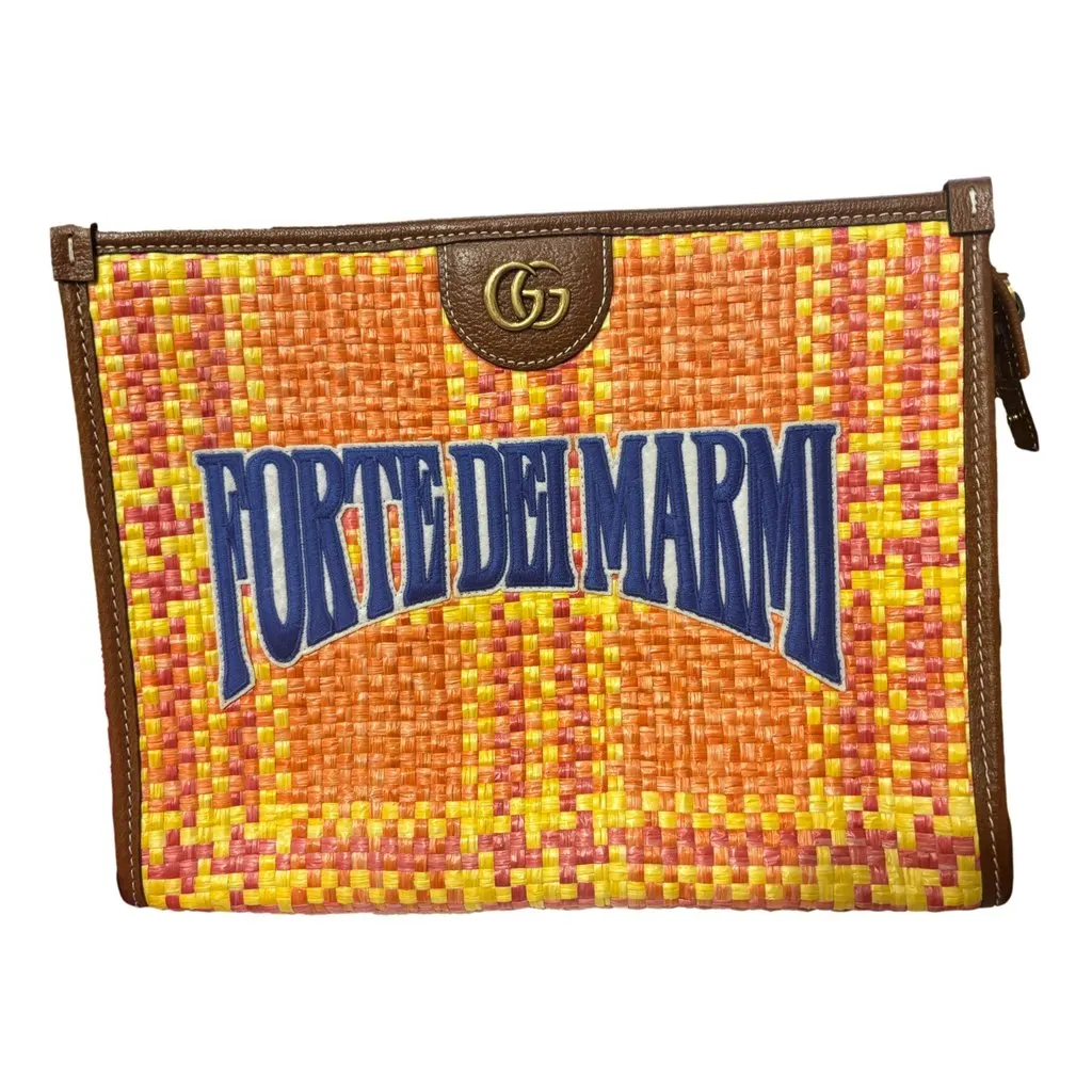 Gucci Gucci Summer Stories Forte dei Marmi Raffia Ophidia Clutch Yellow Leather Never worn - Front View