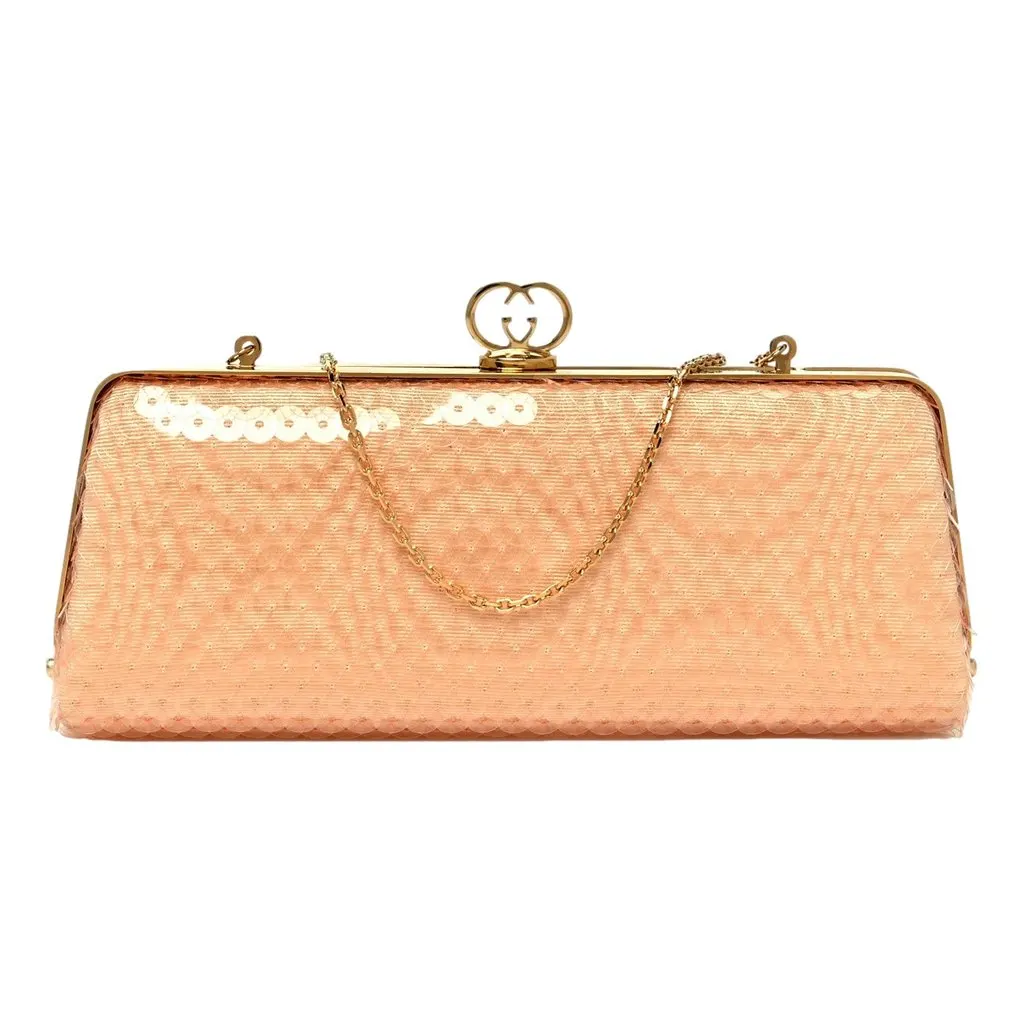 Gucci Broadway Small Sequin Moire Clutch Crossbody Peach Light Pink Pink Leather Never worn - Front View