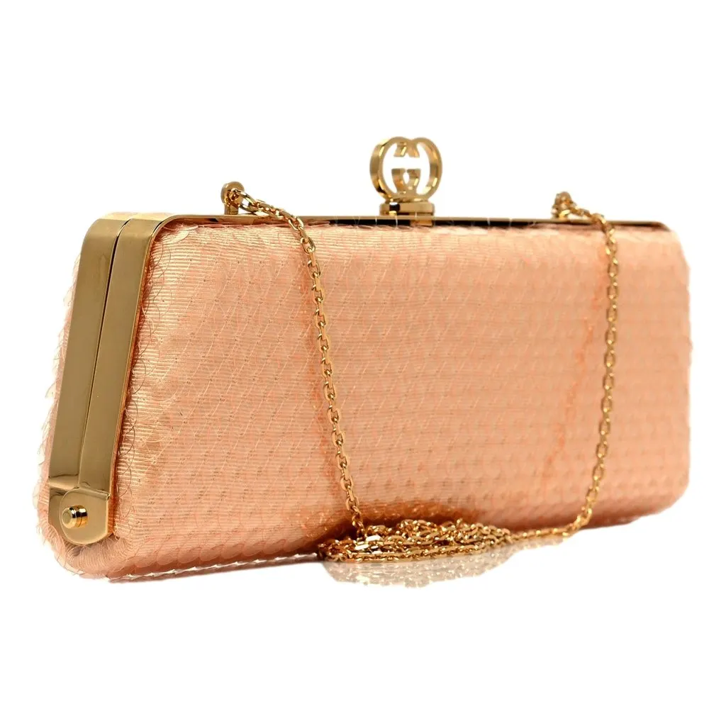Gucci Broadway Small Sequin Moire Clutch Crossbody Peach Light Pink Pink Leather Never worn - Back View
