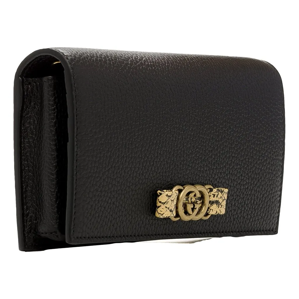Gucci Interlocking GG Black Python Leather Bow Wallet on Chain Gold Hardware Black Leather Never worn - Inside View