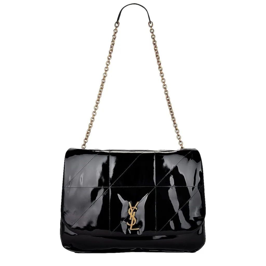 Saint Laurent Jamie YSL Black Patent Leather Large Shoulder Bag Black Leather Never worn - Front View