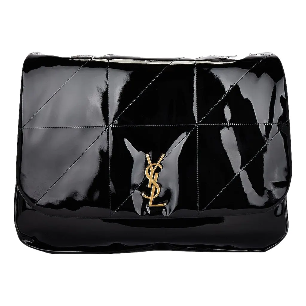 Saint Laurent Jamie YSL Black Patent Leather Chain Strap Large Shoulder Bag Black Leather Never worn - Back View