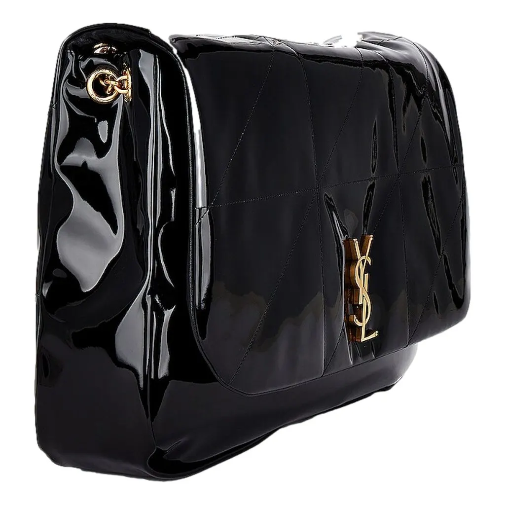 Saint Laurent Jamie YSL Black Patent Leather Chain Strap Large Shoulder Bag Black Leather Never worn - Inside View