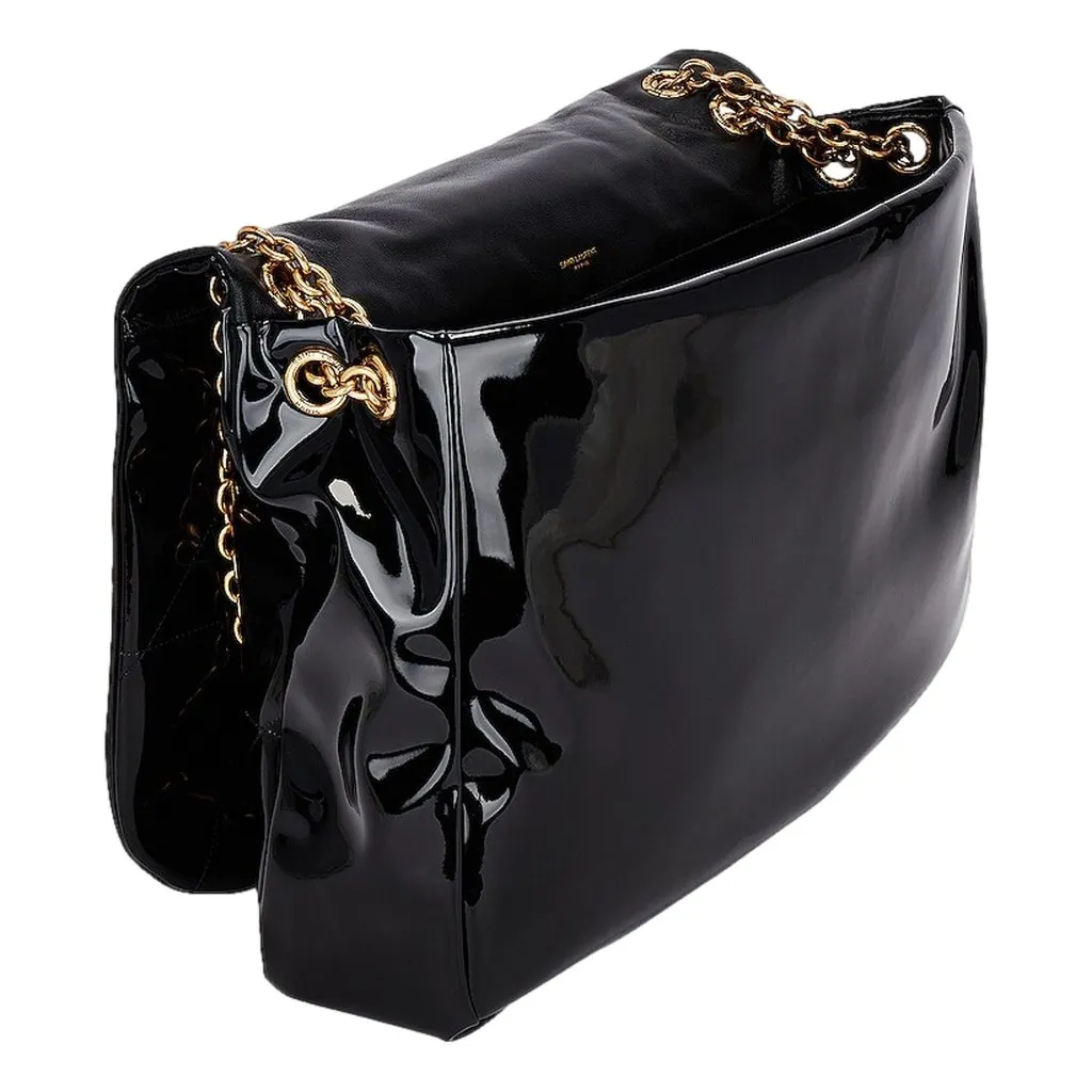 Saint Laurent Jamie YSL Black Patent Leather Chain Strap Large Shoulder Bag Black Leather Never worn - Model View