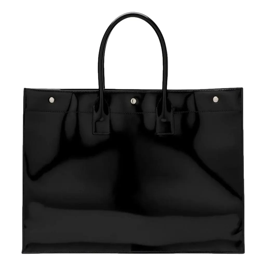 Saint Laurent Rive Gauche Black Patent Leather Large Tote Bag Black Leather Never worn - Back View