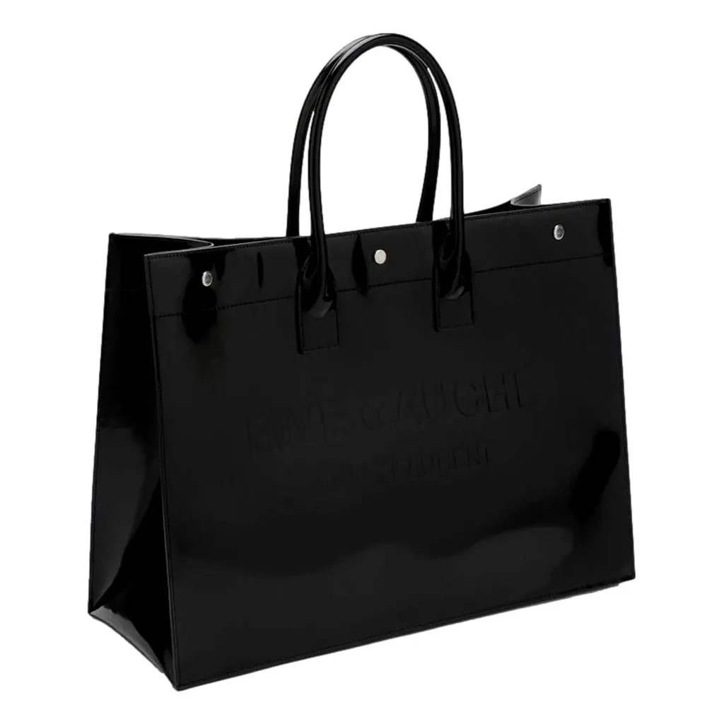 Saint Laurent Rive Gauche Black Patent Leather Large Tote Bag Black Leather Never worn - Inside View