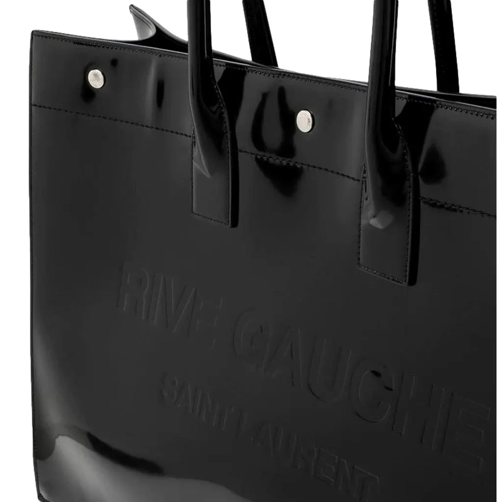 Saint Laurent Rive Gauche Black Patent Leather Large Tote Bag Black Leather Never worn - Model View
