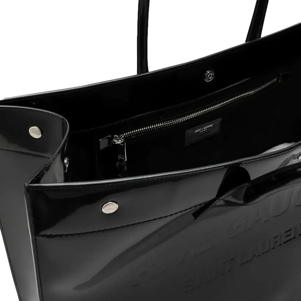 Saint Laurent Rive Gauche Black Patent Leather Large Tote Bag Black Leather Never worn - Box View