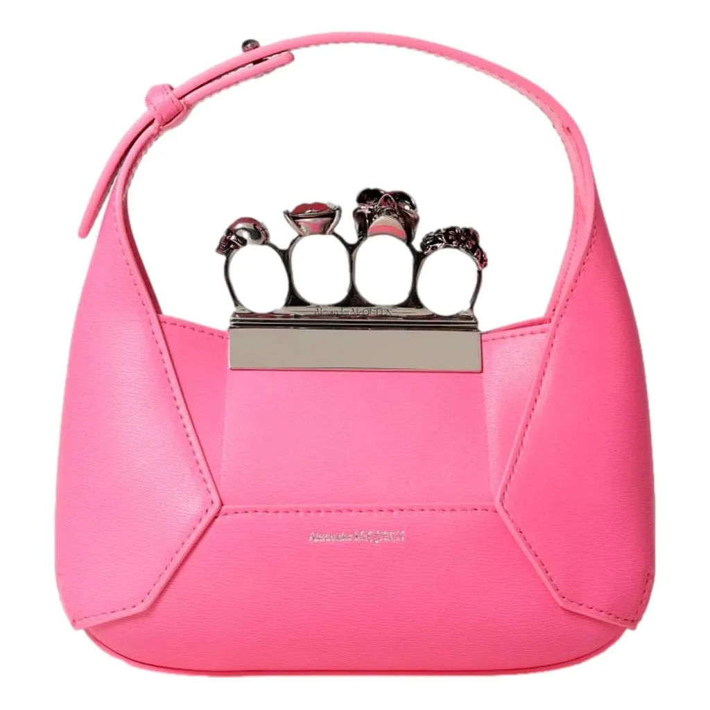 Alexander McQueen The Jewelled Hobo Mini Bag in Pink Pink Leather Never worn - Front View