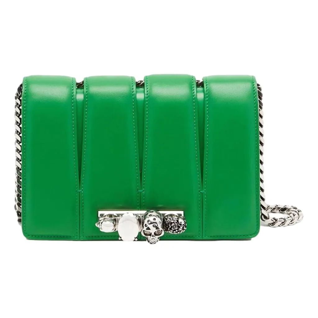 Alexander McQueen The Slash Skull Ring Clutch Bright Green Smooth Leather Silver Hardware Green Leather Never worn - Front View