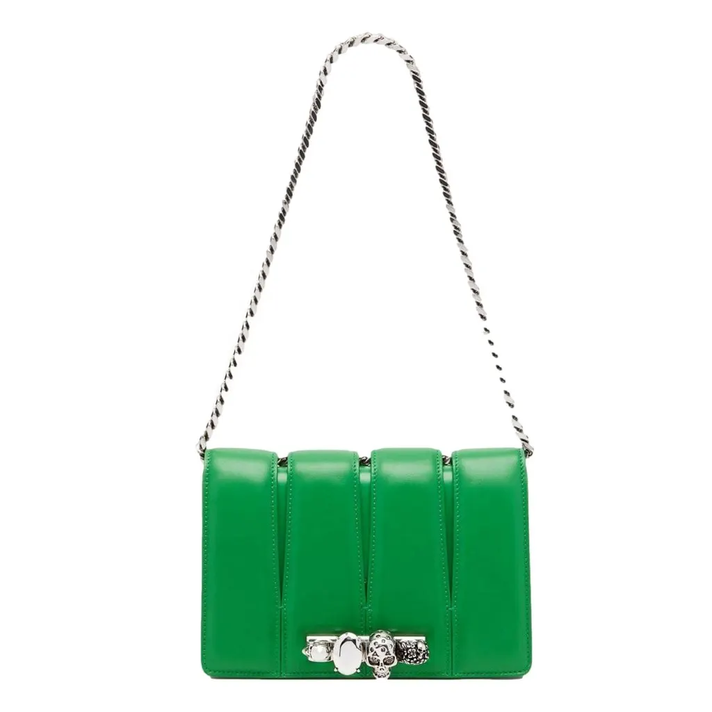 Alexander McQueen The Slash Skull Ring Clutch Bright Green Smooth Leather Silver Hardware Green Leather Never worn - Back View