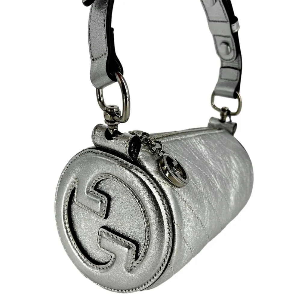 Gucci Blondie Mini Shoulder Bag in Metallic Silver Leather Silver Leather Never worn - Box View