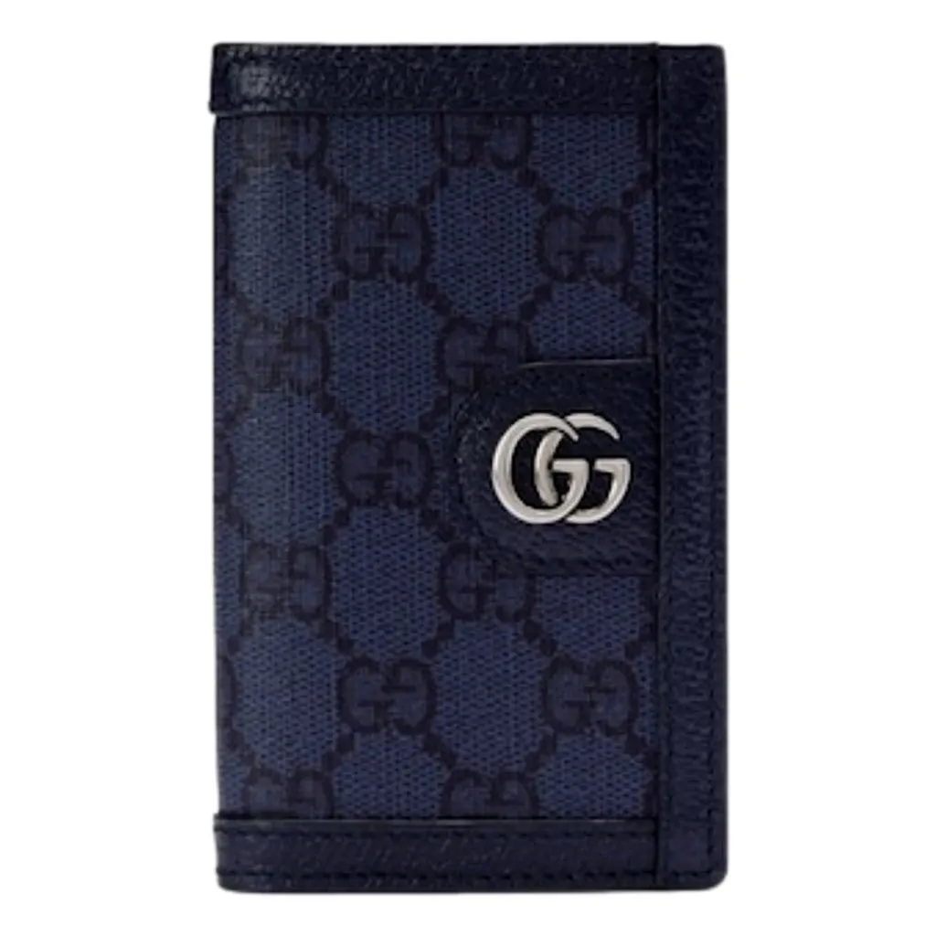 Gucci Ophidia Navy Blue Supreme Bifold Card Case Wallet Blue Leather Never worn - Front View