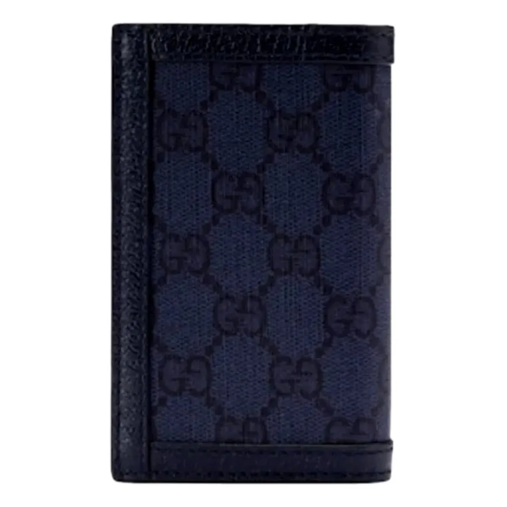 Gucci Ophidia Navy Blue Supreme Bifold Card Case Wallet Blue Leather Never worn - Back View