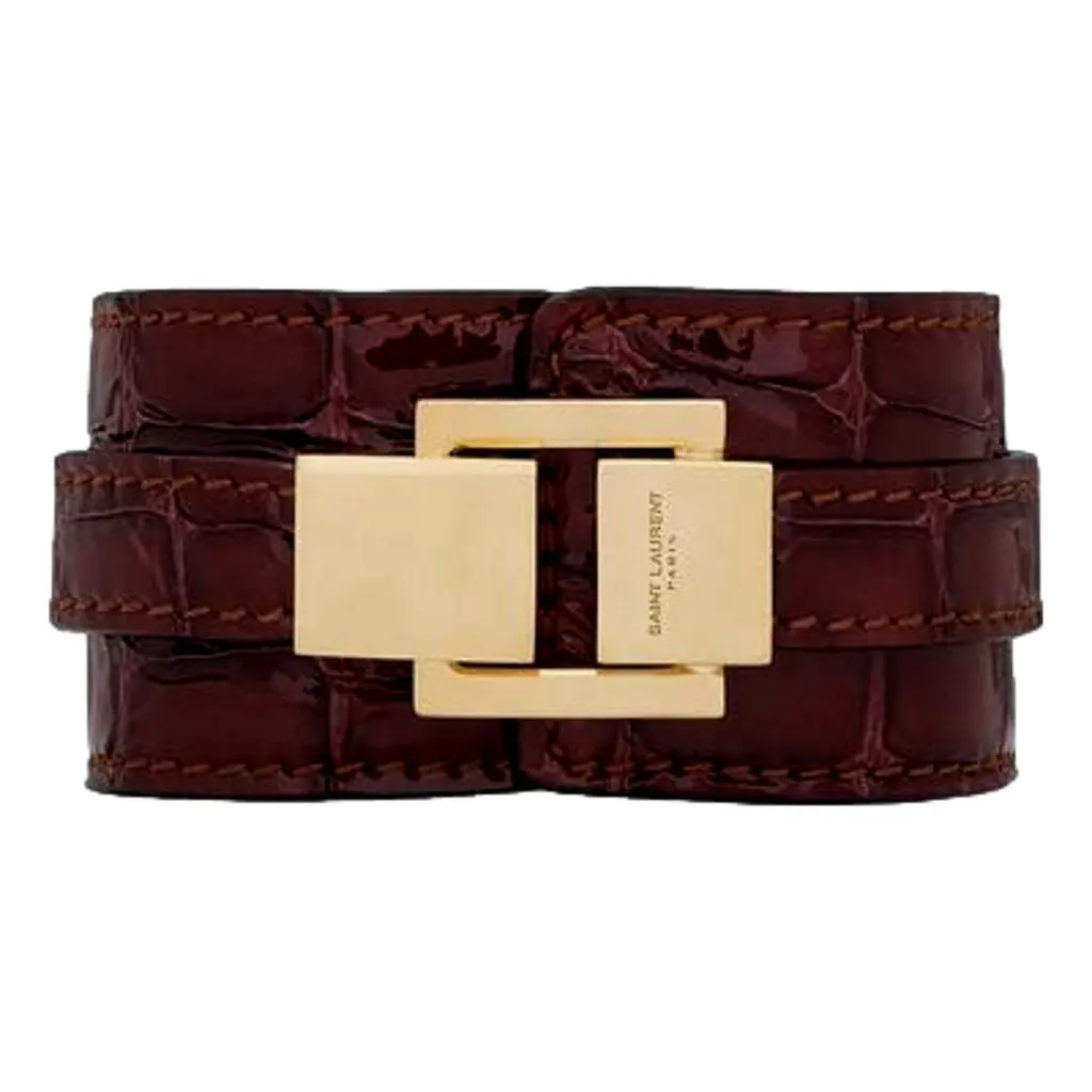 Saint Laurent Le Carre Red Croc Embossed Leather Double Wrap Bracelet Gold Square Clasp Small Red Leather Never worn - Front View