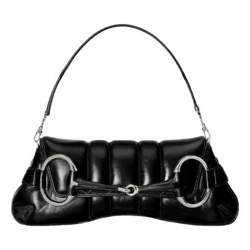 Gucci Horsebit Vertical Quilted Leather Medium Shoulder Bag Black