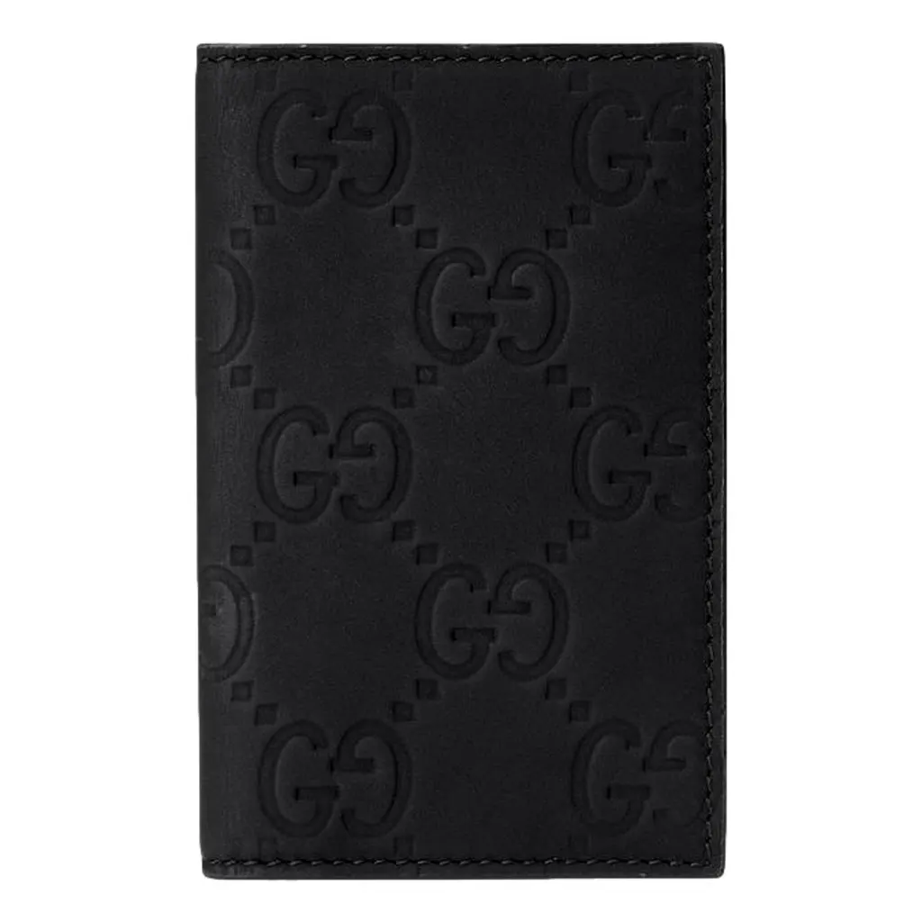 Gucci GG Rubber Effect Long Card Case Black Leather Wallet Black Leather Never worn - Front View