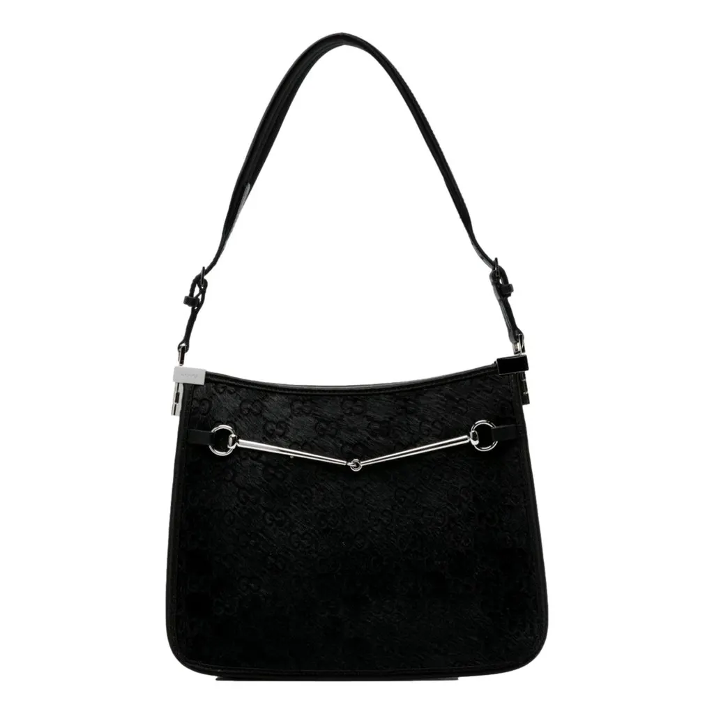 Gucci Horsebit Black Fur Slim Shoulder Bag Black Leather Never worn - Front View