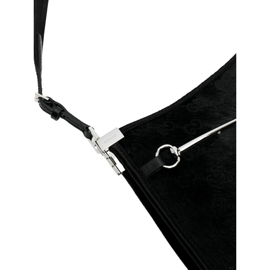 Gucci Horsebit Black Fur Slim Shoulder Bag Black Leather Never worn - Model View
