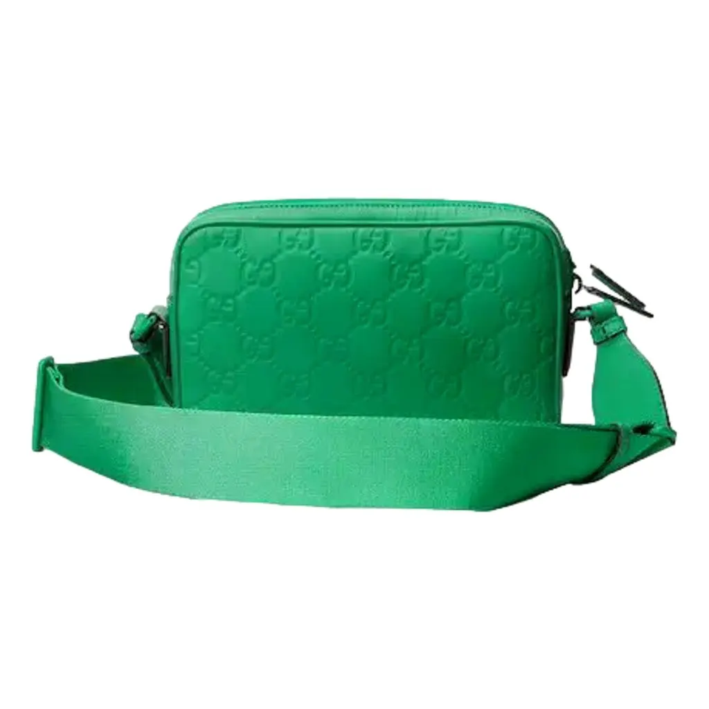 Gucci GG Rubber Effect Crossbody Bag in Green Green Leather Never worn - Inside View