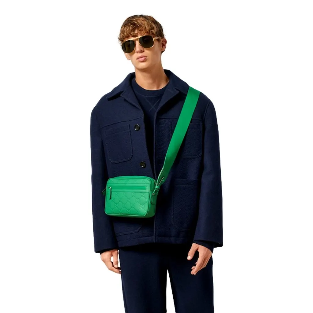 Gucci GG Rubber Effect Crossbody Bag in Green Green Leather Never worn - Box View