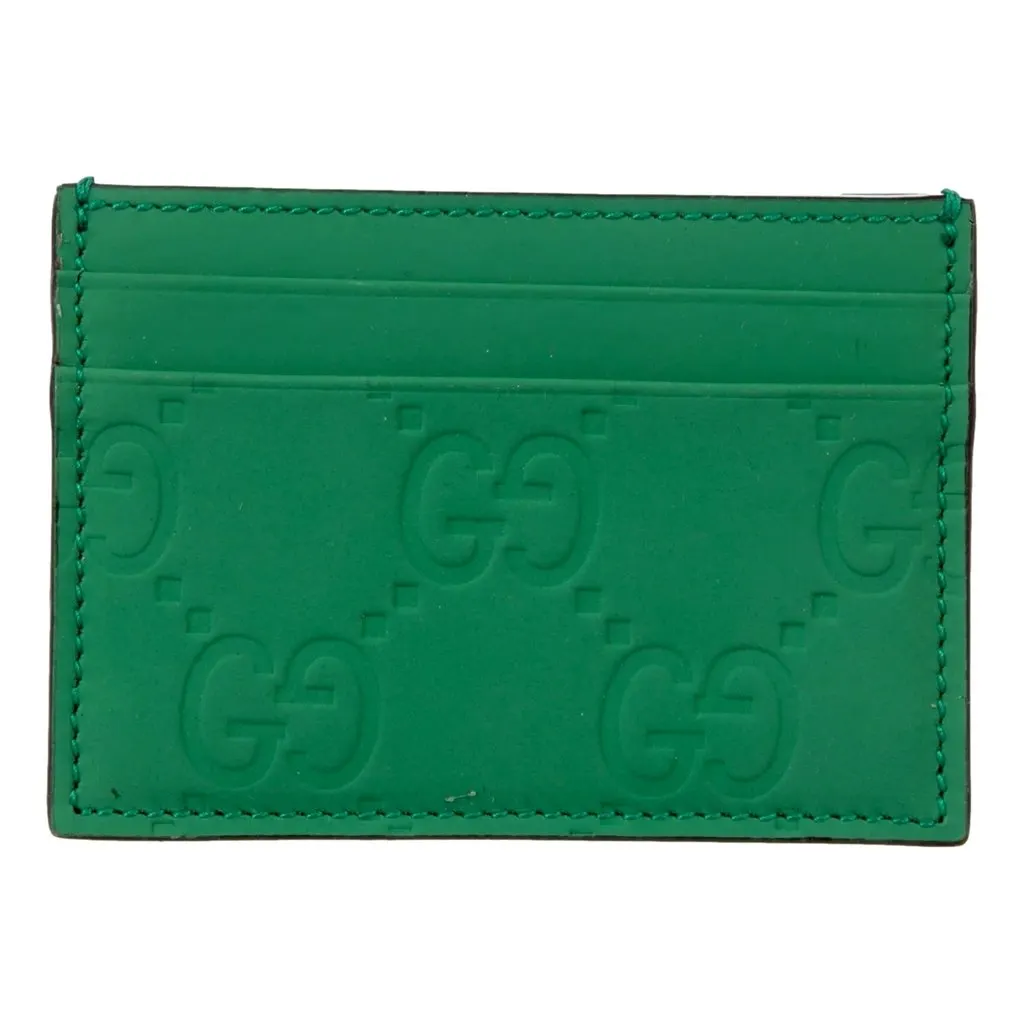 Gucci GG Leather Rubber Effect Green Card Holder Wallet Green Leather Never worn - Front View