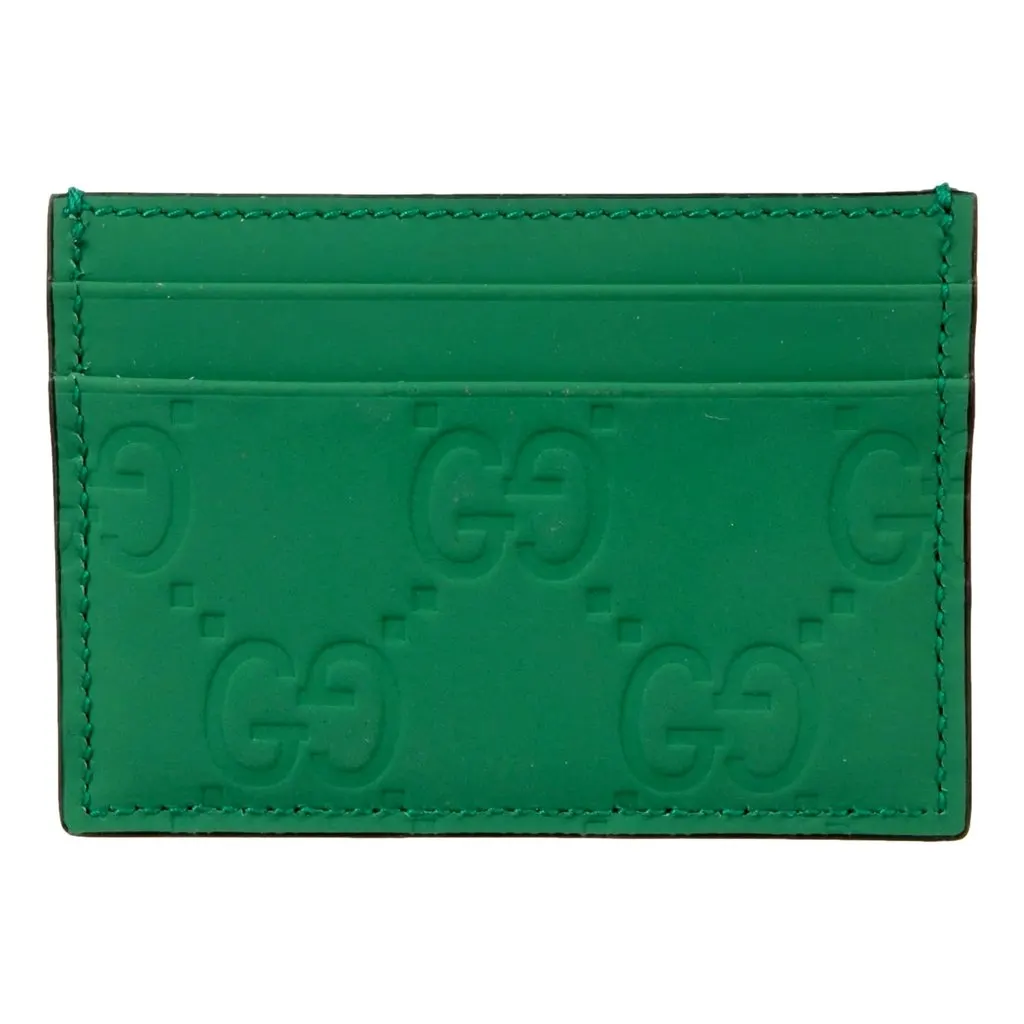 Gucci GG Leather Rubber Effect Green Card Holder Wallet Green Leather Never worn - Back View