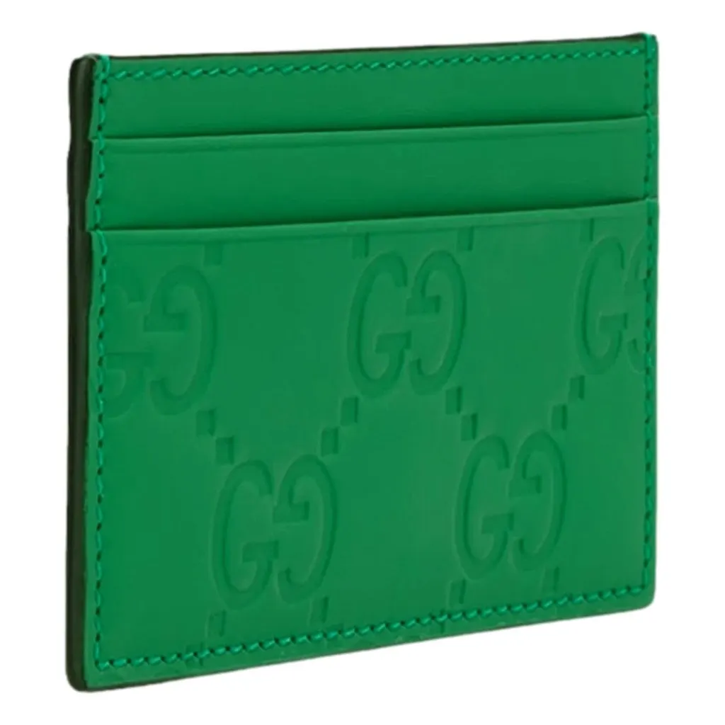 Gucci GG Leather Rubber Effect Green Card Holder Wallet Green Leather Never worn - Inside View