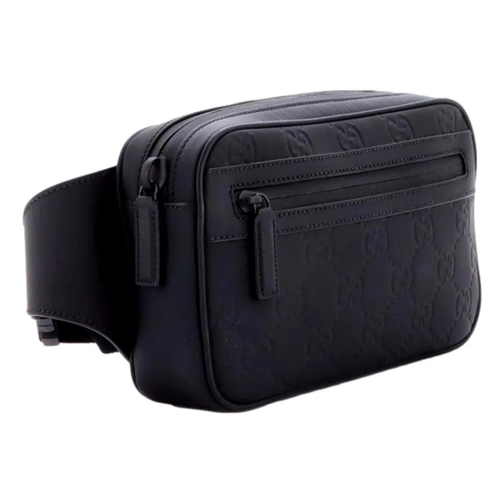 Gucci GG Rubber Effect Small Belt Bag Body Bag Waist Pouch Black Black Leather Never worn - Back View