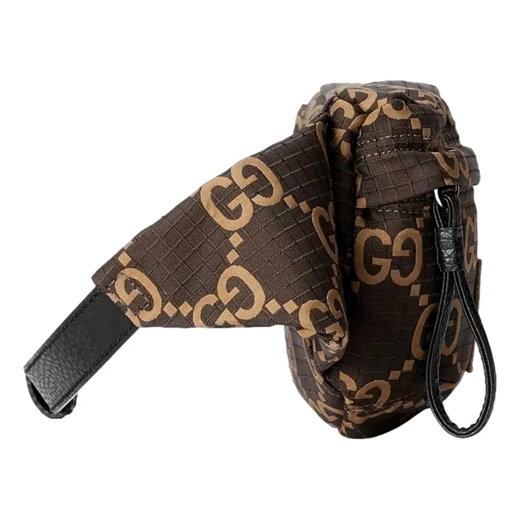 Gucci GG Ripstop Waist Bag Beige Brown Recycled Fabric Belt Bag Beige Leather Never worn - Model View