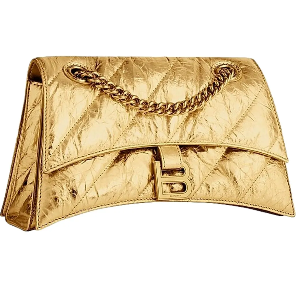Balenciaga Crush Quilted Metallic Gold Leather Mini Crossbody Chain Bag Gold Hardware Gold Leather Never worn - Front View