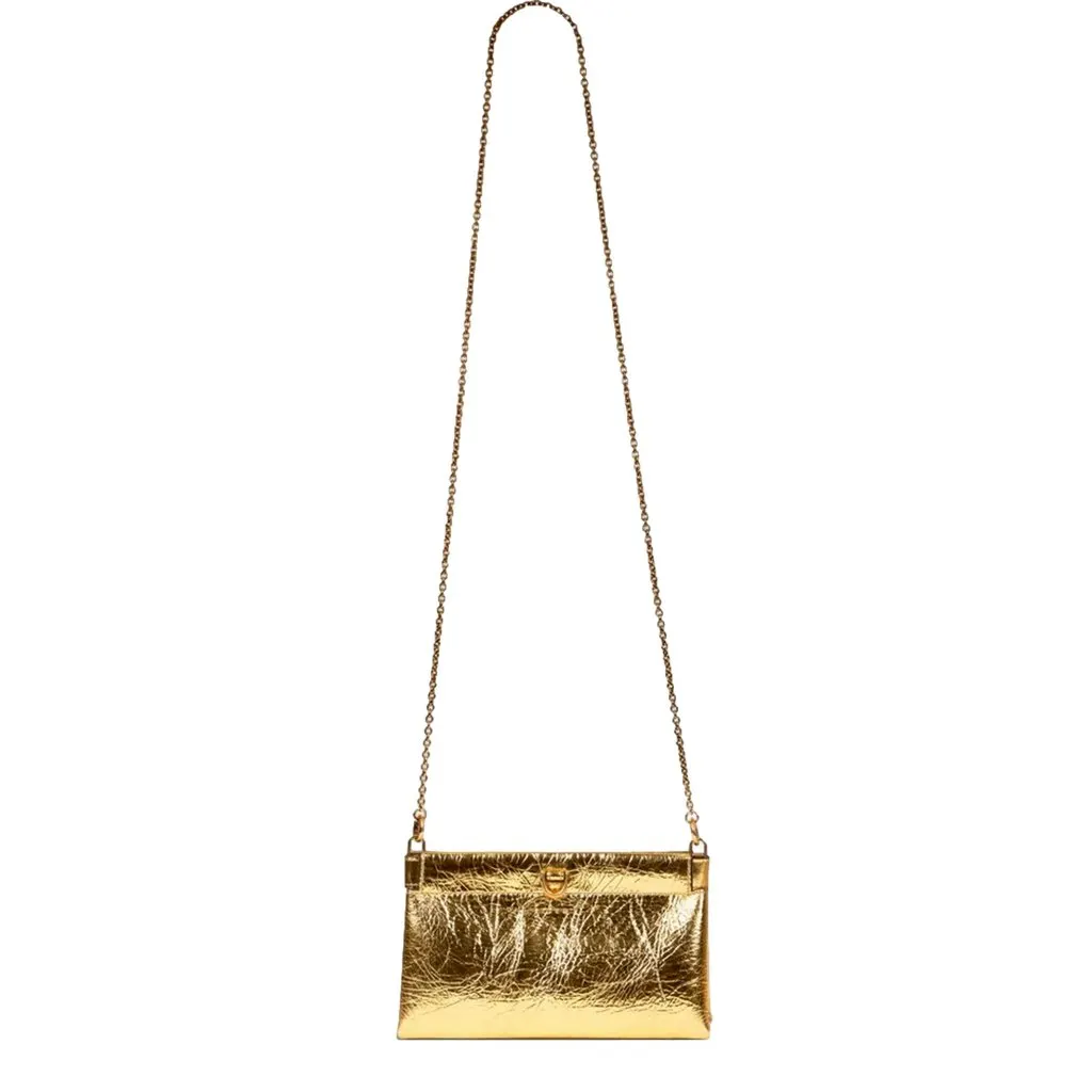Balenciaga Balenciaga Crush Quilted Metallic Gold Leather Mini Crossbody Chain Bag Gold Hardware Gold Leather Never worn - Model View