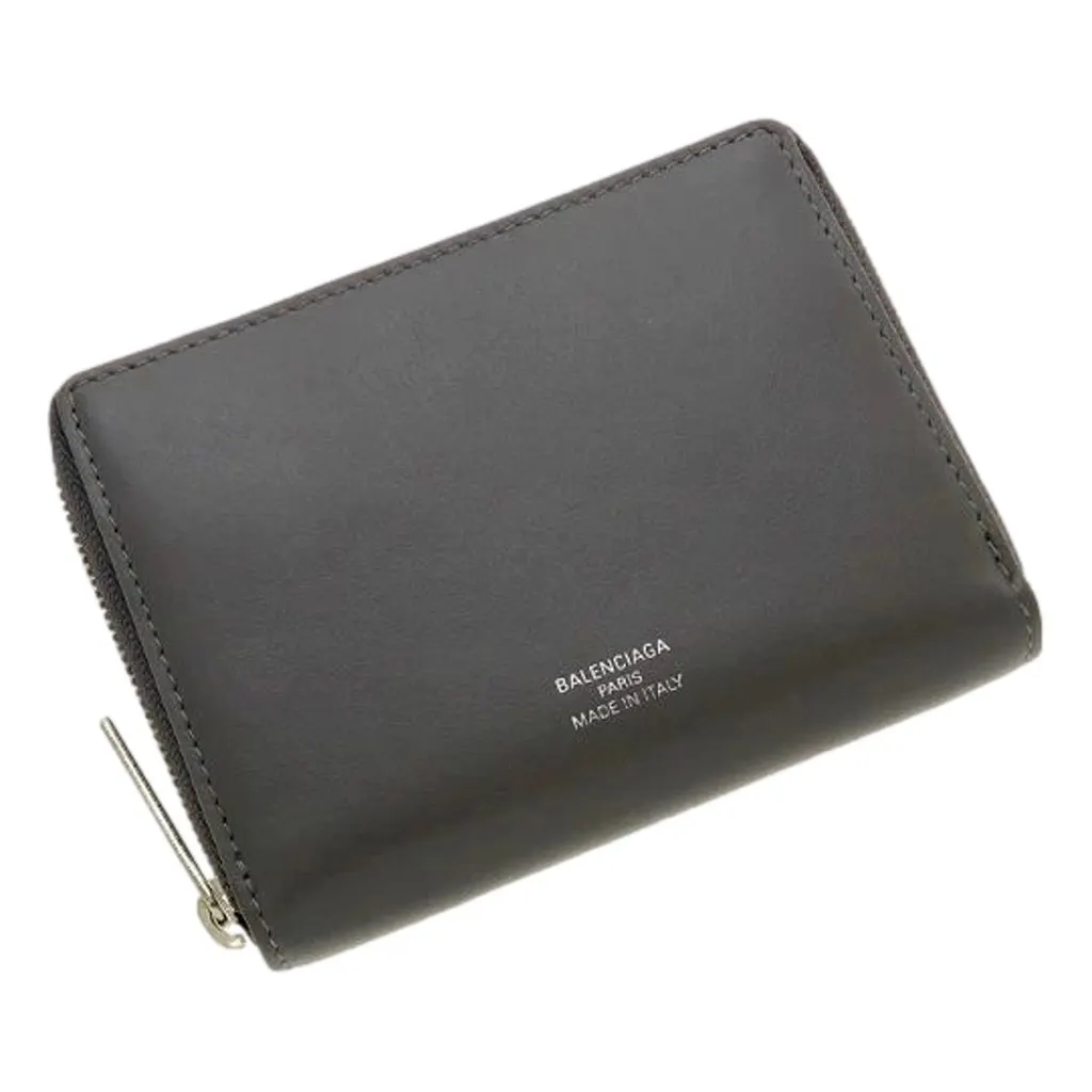 Balenciaga Balenciaga Smooth Calfskin Leather Zip Around Coin Case Wallet Gray Silver Hardware Green Leather Never worn - Front View