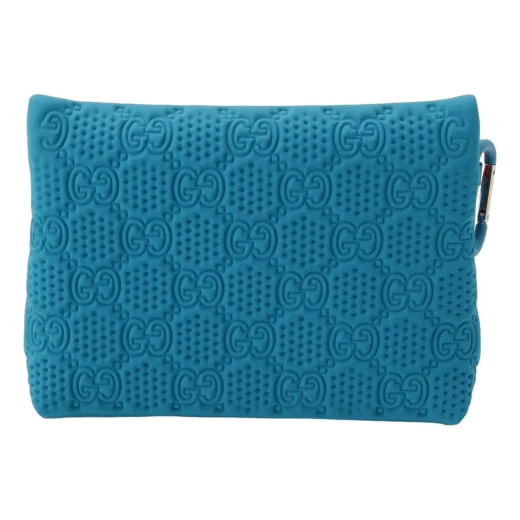 Gucci GG Scuba Neon Blue Small Clutch Pouch Bag Blue Leather Never worn - Box View