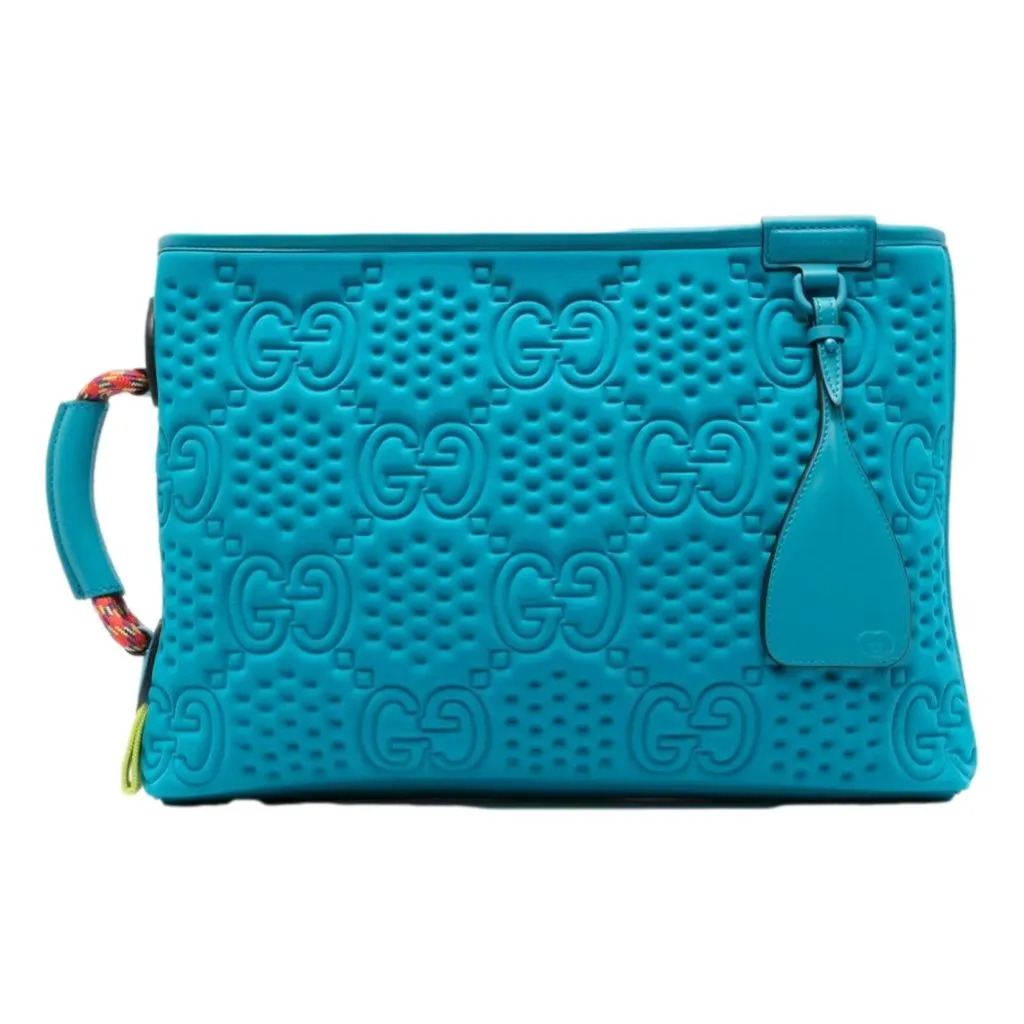 Gucci GG Scuba Pouch Small Clutch Bag Blue Blue Leather Never worn - Front View