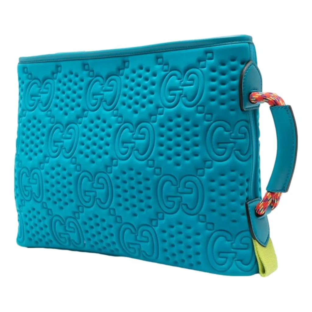 Gucci GG Scuba Pouch Small Clutch Bag Blue Blue Leather Never worn - Back View
