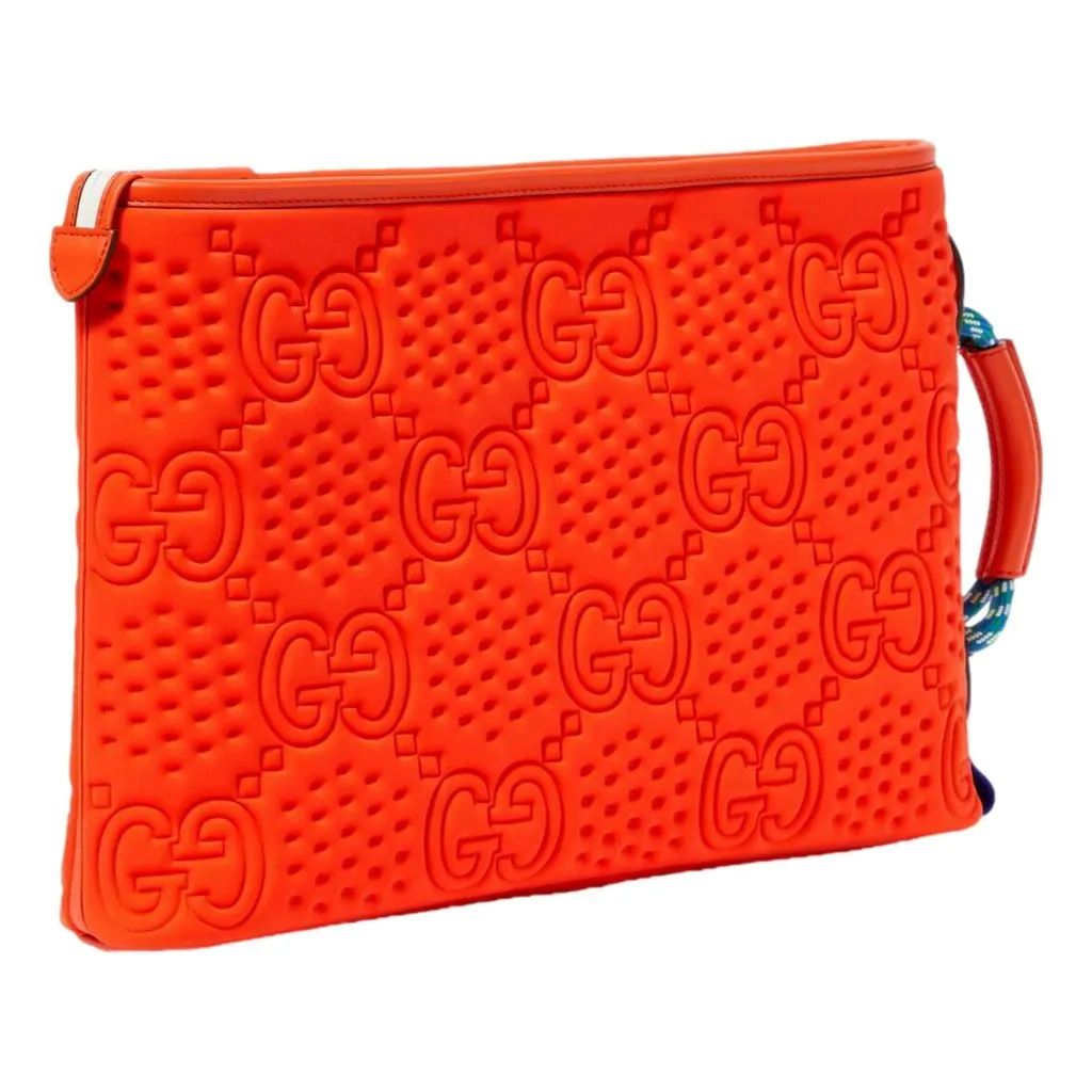 Gucci Off The Grid GG Embossed Orange Rubber Pouch Clutch Bag Orange Leather Never worn - Back View