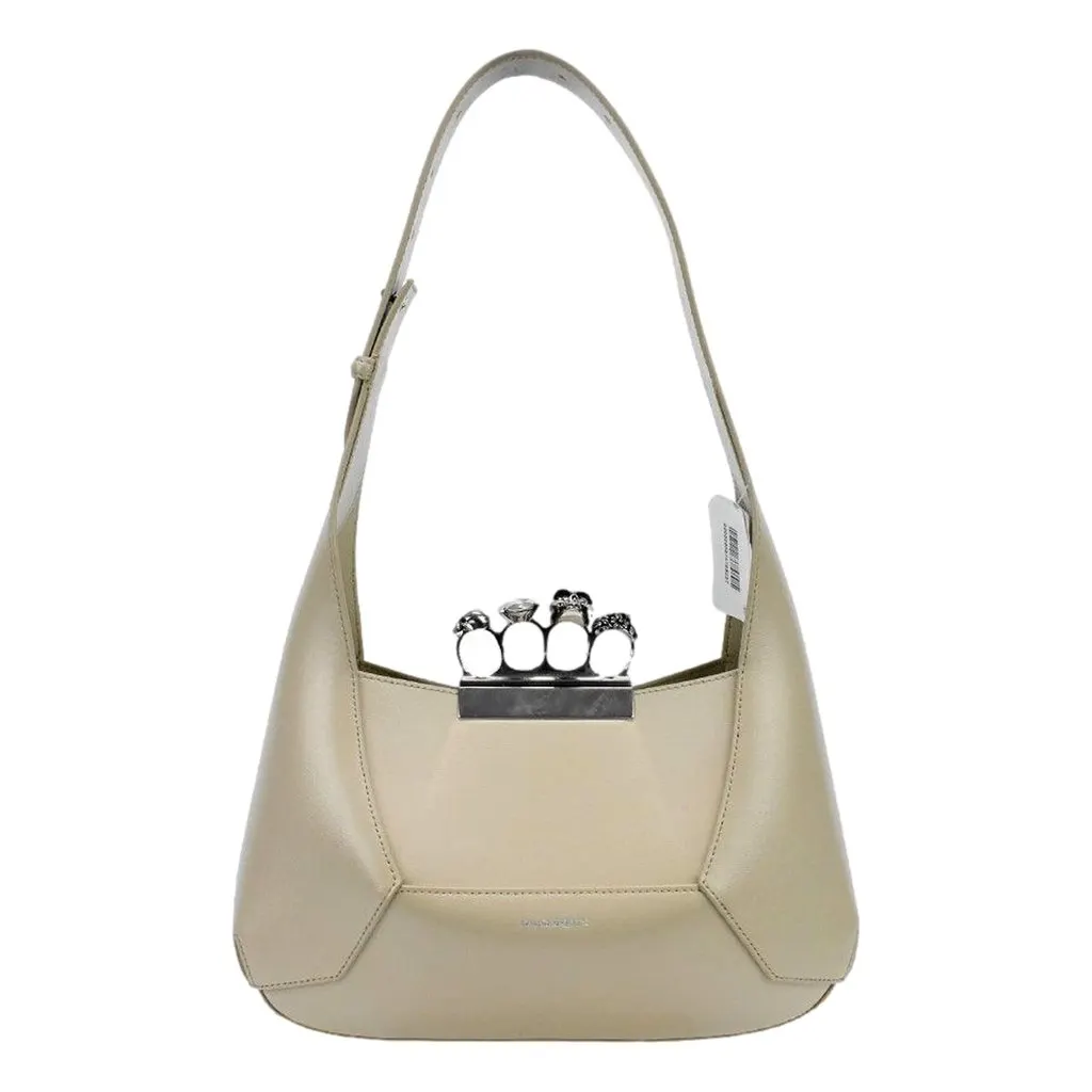 Alexander McQueen The Jewelled Leather Shoulder Bag Beige Skull Ring Handle Beige Leather Never worn - Front View
