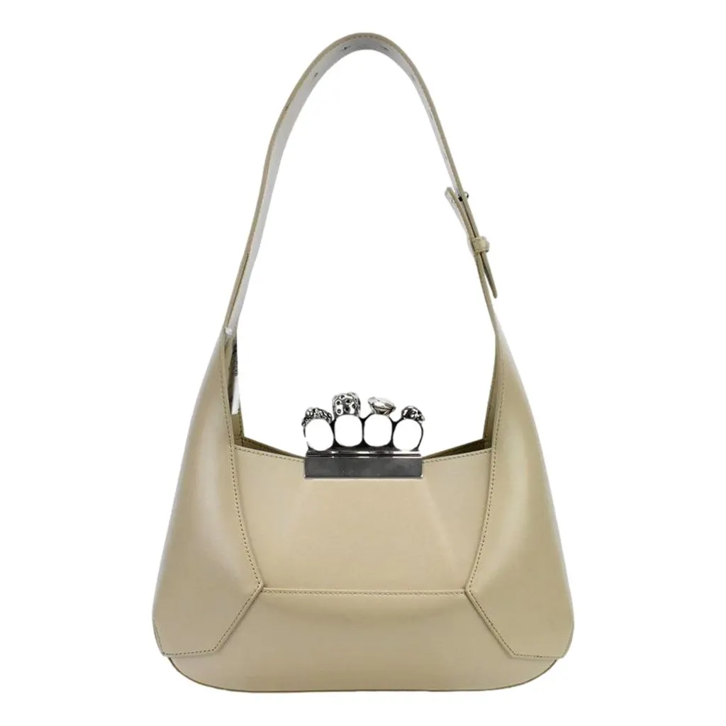 Alexander McQueen The Jewelled Leather Shoulder Bag Beige Skull Ring Handle Beige Leather Never worn - Back View