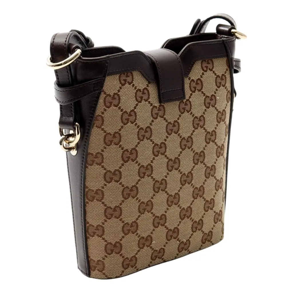 Gucci Original GG Canvas Web Stripe Mini Bucket Bag Beige Brown Brown Leather Never worn - Back View