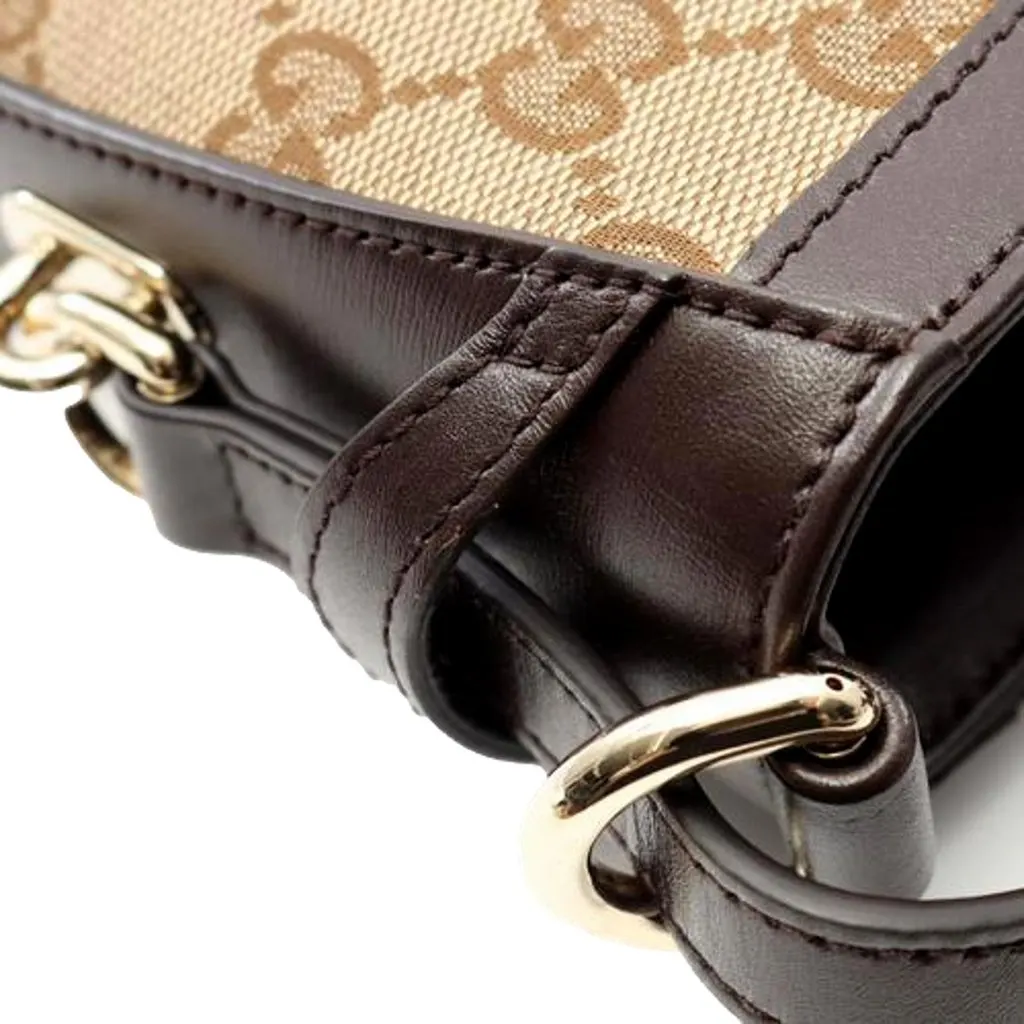 Gucci Original GG Canvas Web Stripe Mini Bucket Bag Beige Brown Brown Leather Never worn - Model View