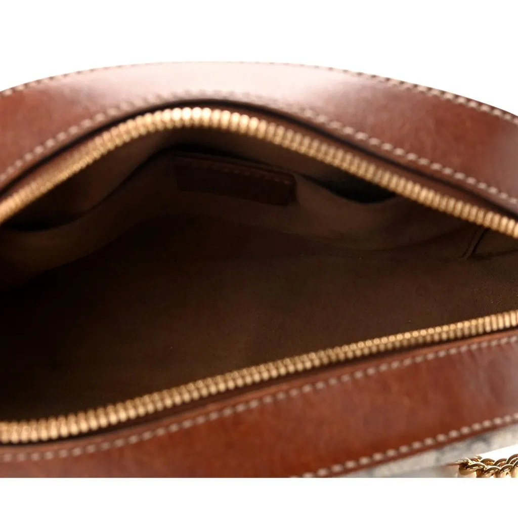 Gucci GG Supreme Canvas Mini Oval Chain Crossbody Bag Brown Leather Trim Brown Leather Never worn - Inside View