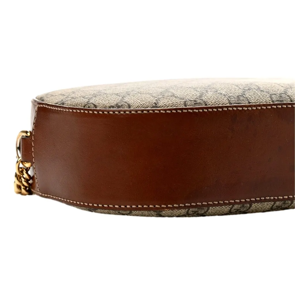 Gucci GG Supreme Canvas Mini Oval Chain Crossbody Bag Brown Leather Trim Brown Leather Never worn - Model View